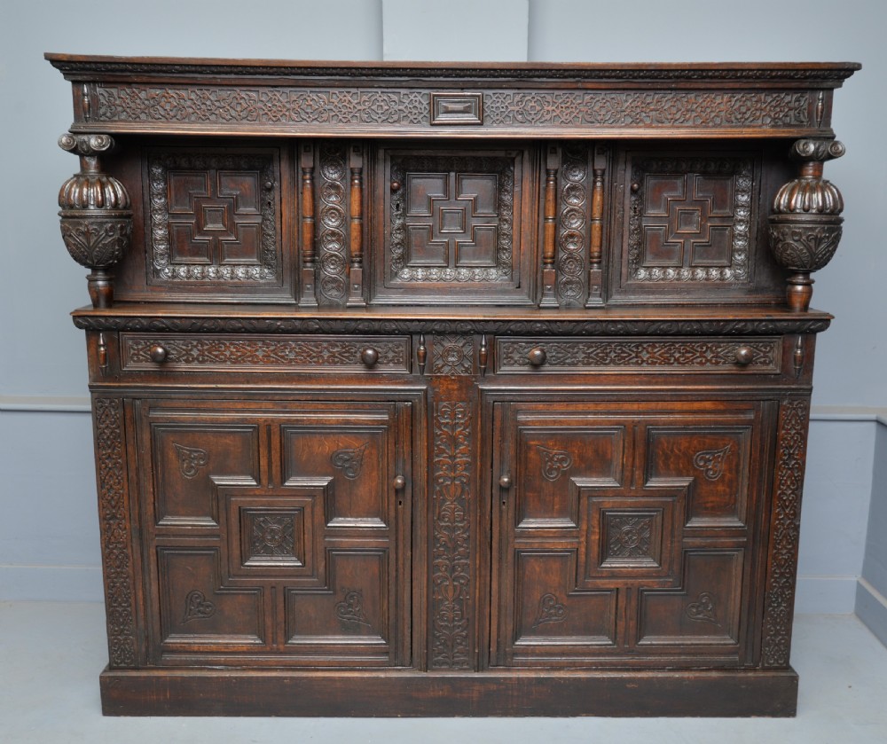 Imposing Profusely Carved Oak Court Cupboard View V