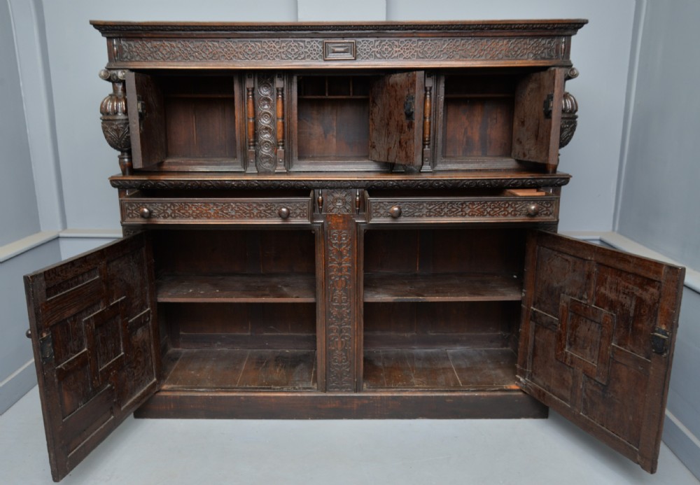 Imposing Profusely Carved Oak Court Cupboard View X
