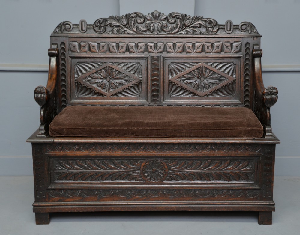 Charming Victorian Carved Oak Bench Settle View IV