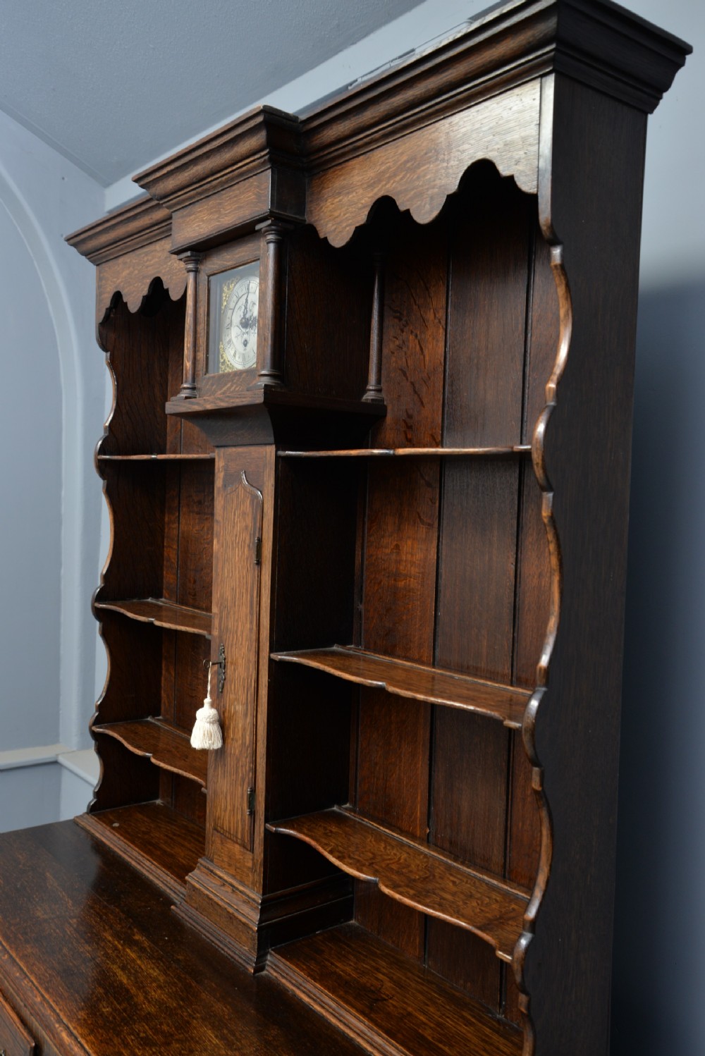 Delightful & Rare Victorian Oak Clock Dresser View X