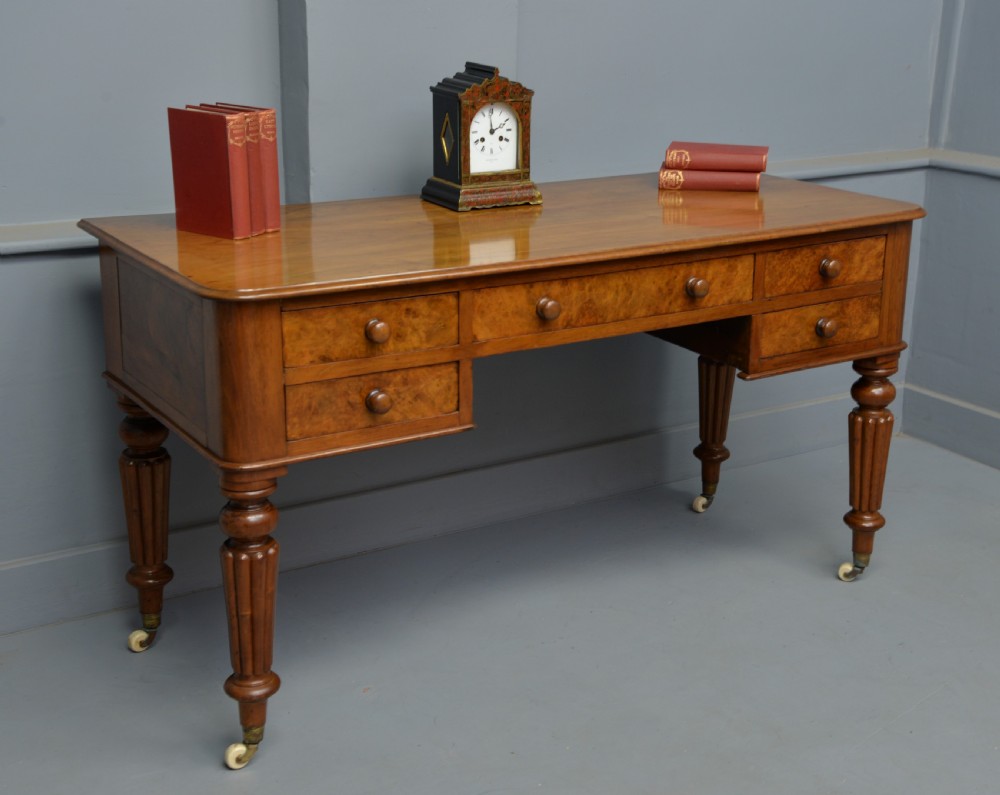 Handsome Victorian Burr-Walnut Writing Table 