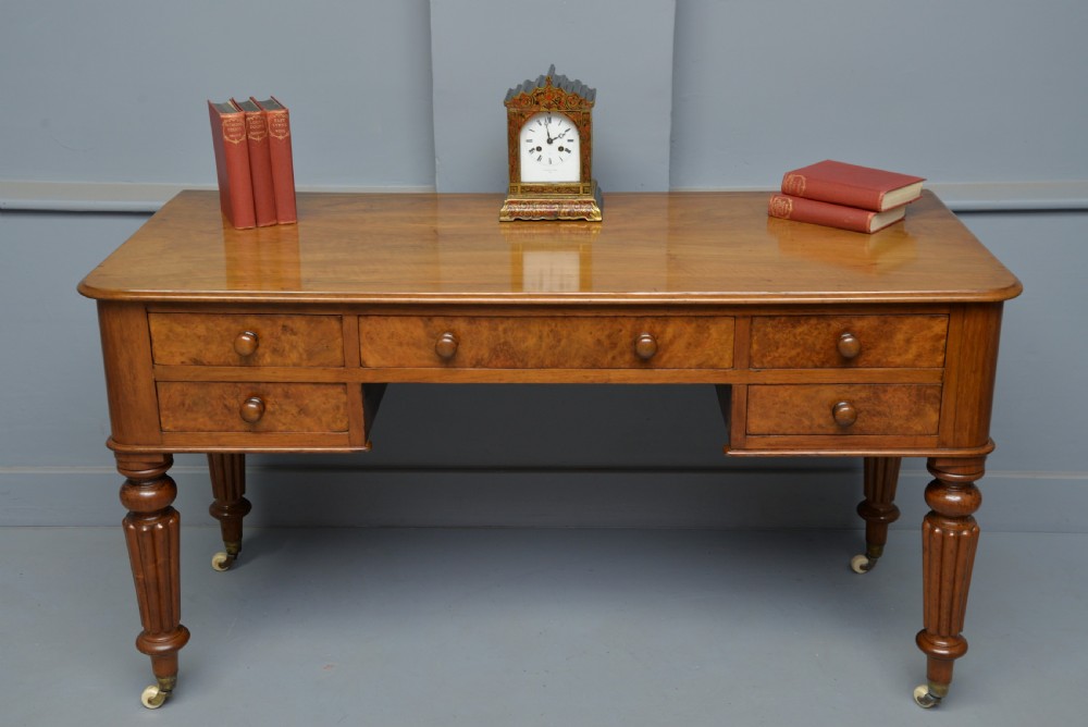 Handsome Victorian Burr-Walnut Writing Table  View II