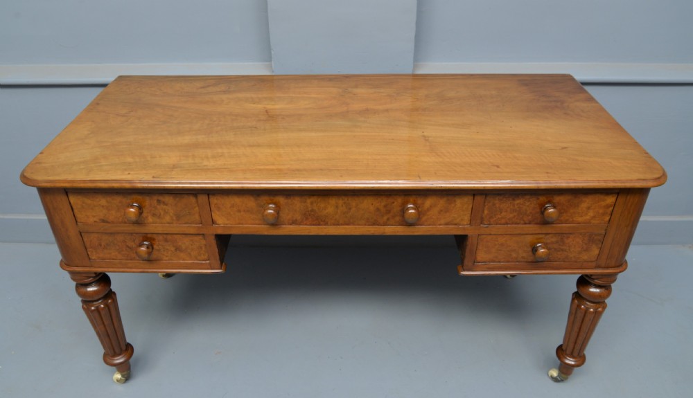 Handsome Victorian Burr-Walnut Writing Table  View III