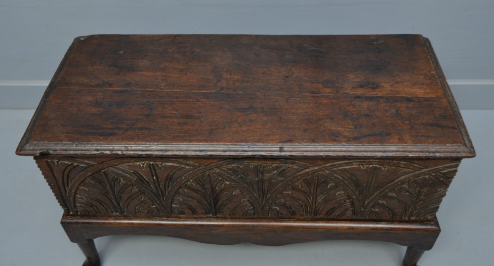 Small Very Sweet 17th Century Carved Oak Coffer On Stand View IV