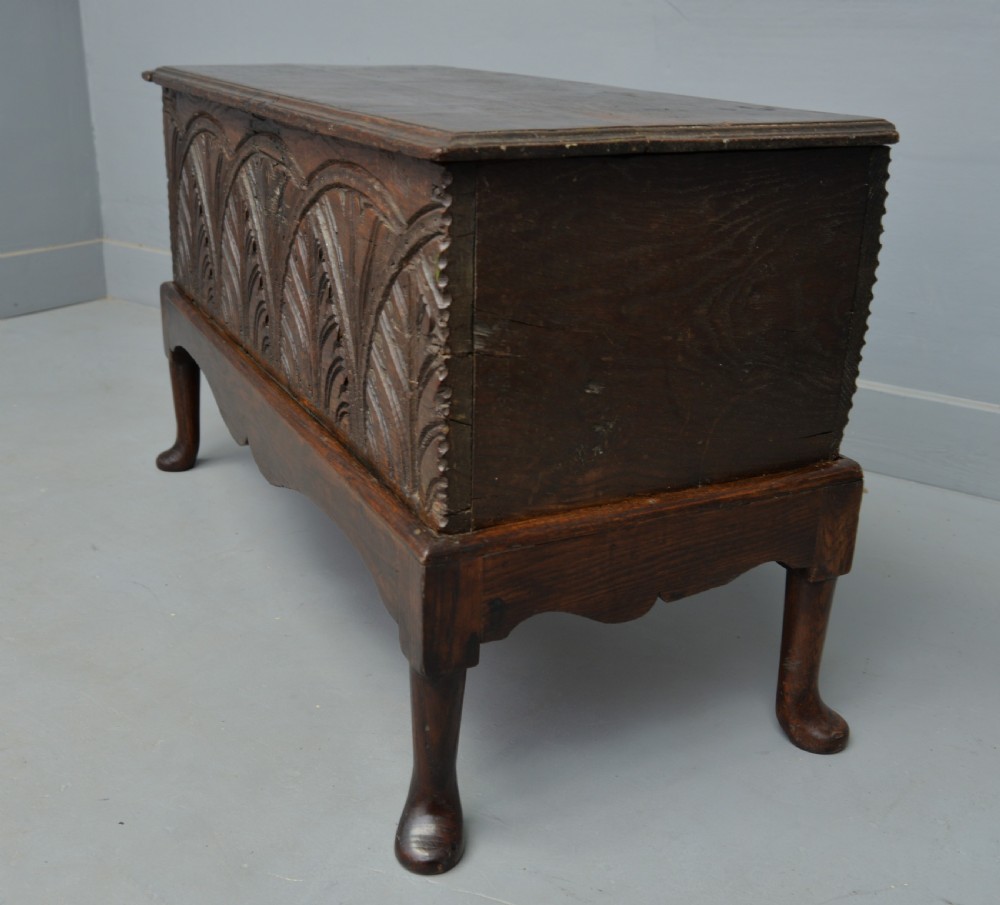 Small Very Sweet 17th Century Carved Oak Coffer On Stand View VI