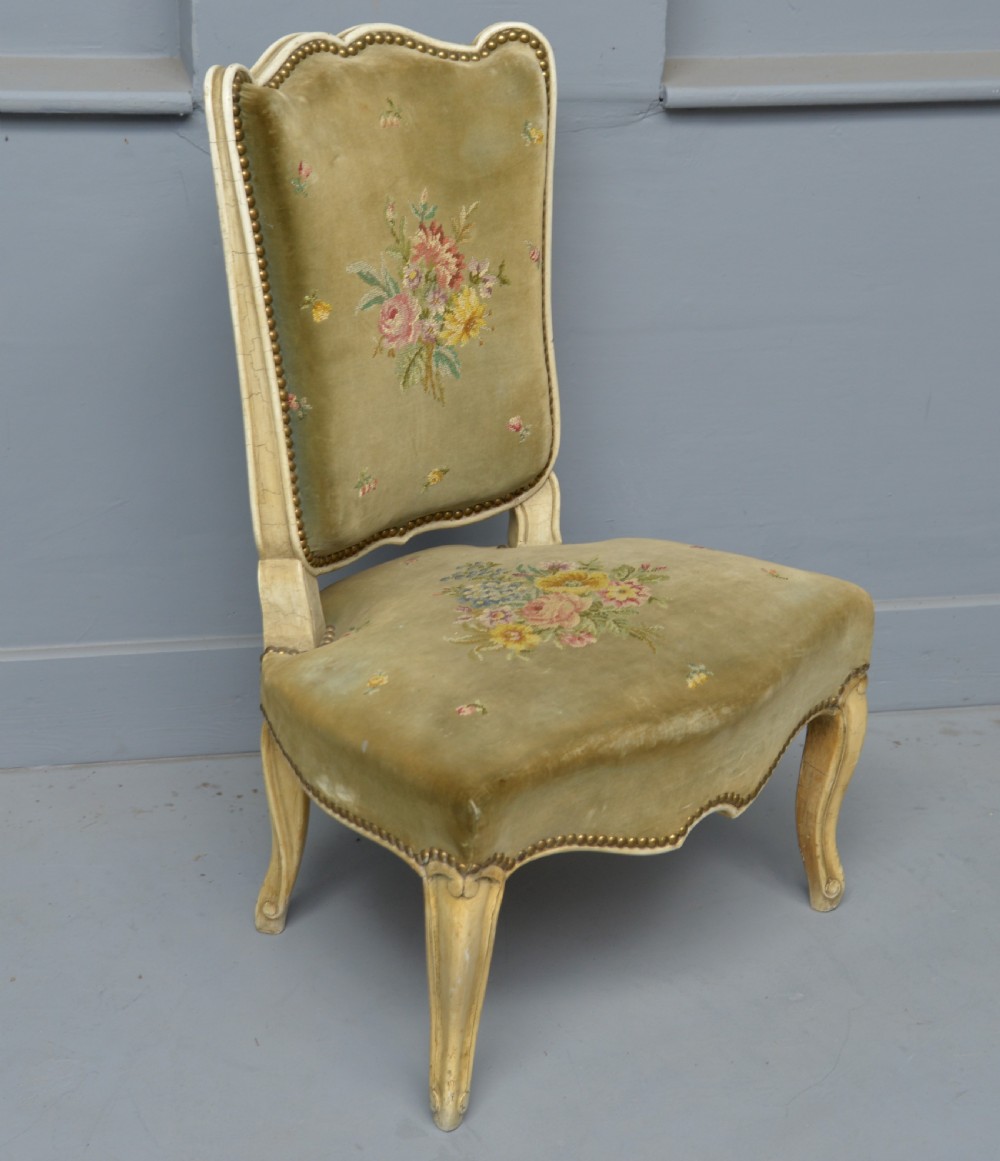 Pretty French Painted Needlepoint Bedroom Chair View II