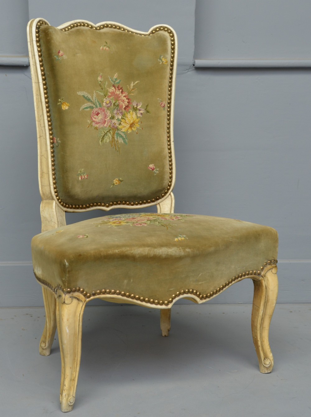 Pretty French Painted Needlepoint Bedroom Chair View IV