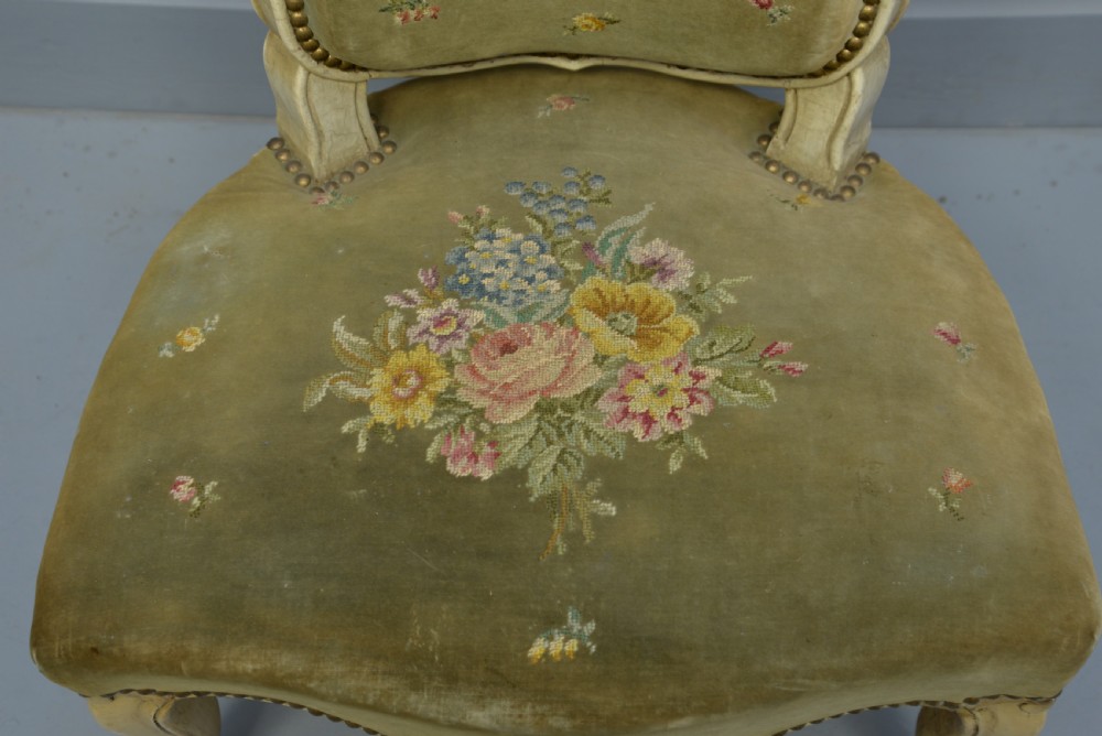 Pretty French Painted Needlepoint Bedroom Chair View V