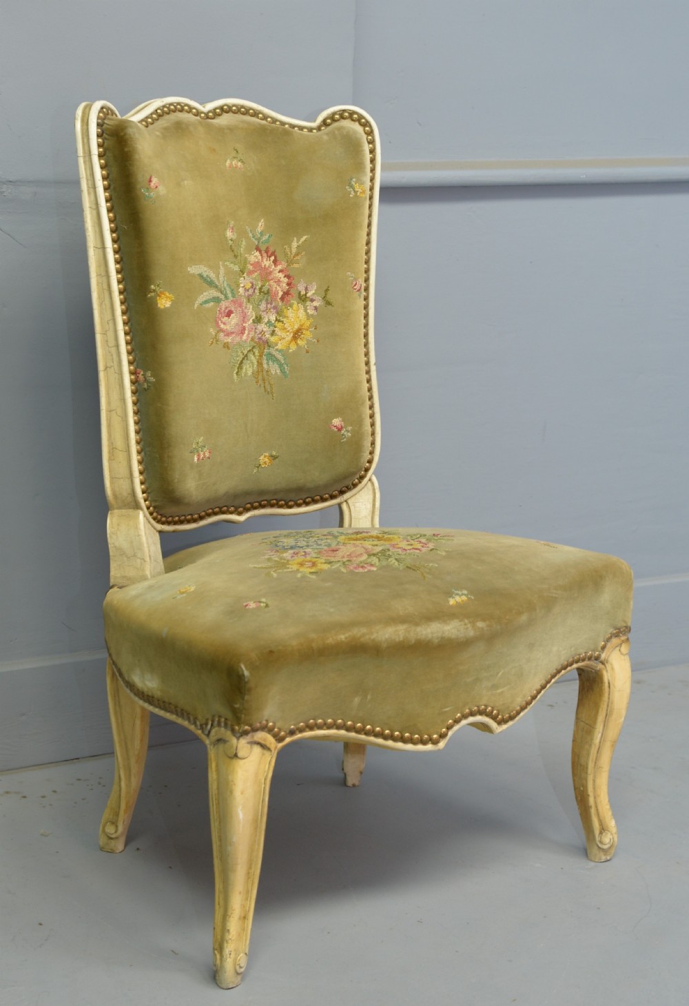 Pretty French Painted Needlepoint Bedroom Chair View VI