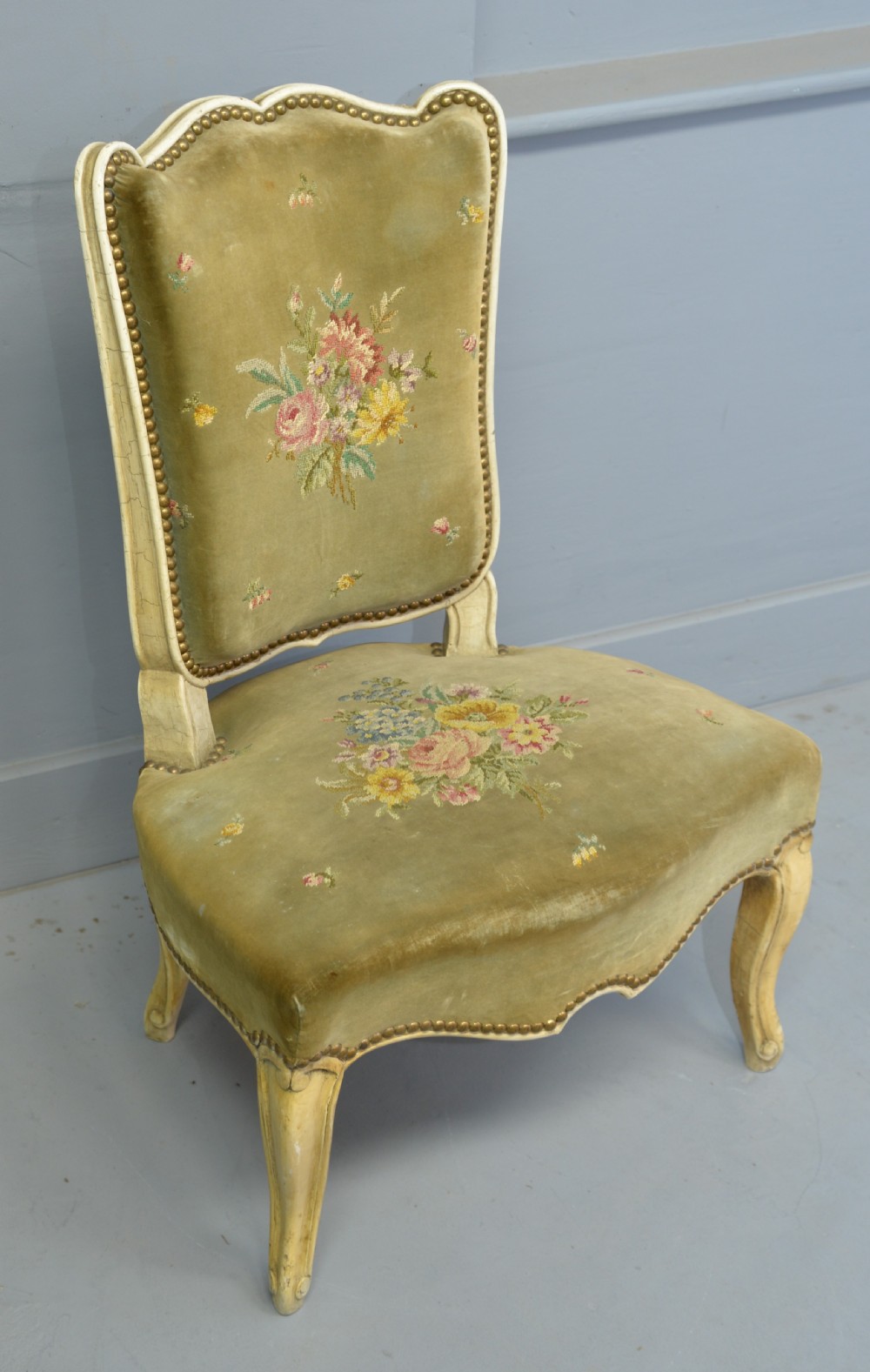 Pretty French Painted Needlepoint Bedroom Chair View VII