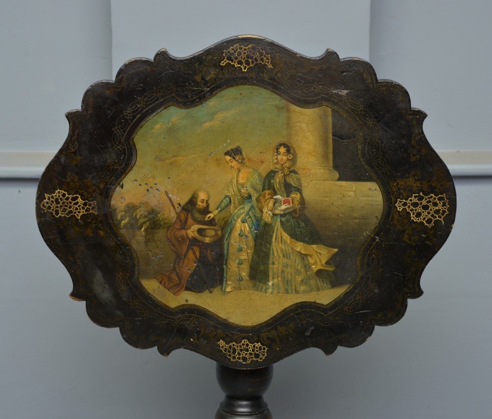 Delightful French Ebonised Tilt-Top Table Original Oil Painting View II