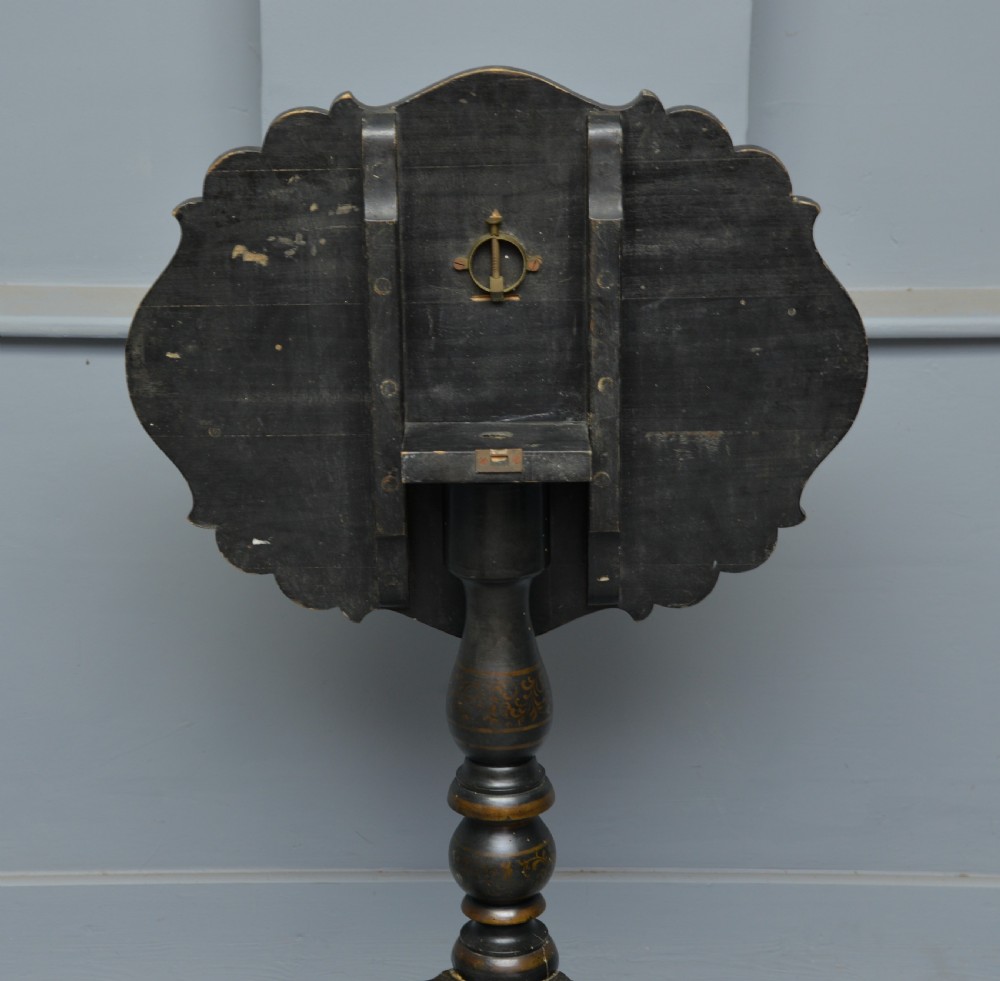 Delightful French Ebonised Tilt-Top Table Original Oil Painting View V