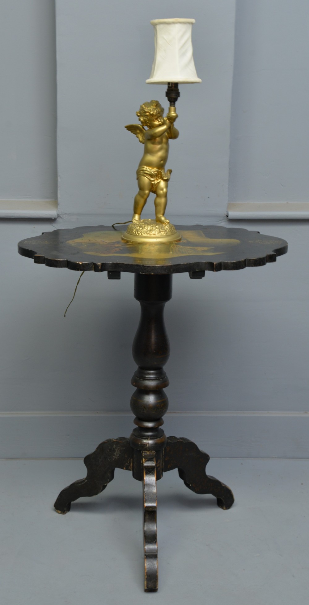 Delightful French Ebonised Tilt-Top Table Original Oil Painting View VII
