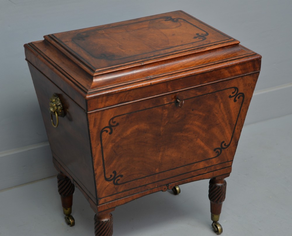 Regency Mahogany & Ebony Sarcophagus Wine Cellarette View II