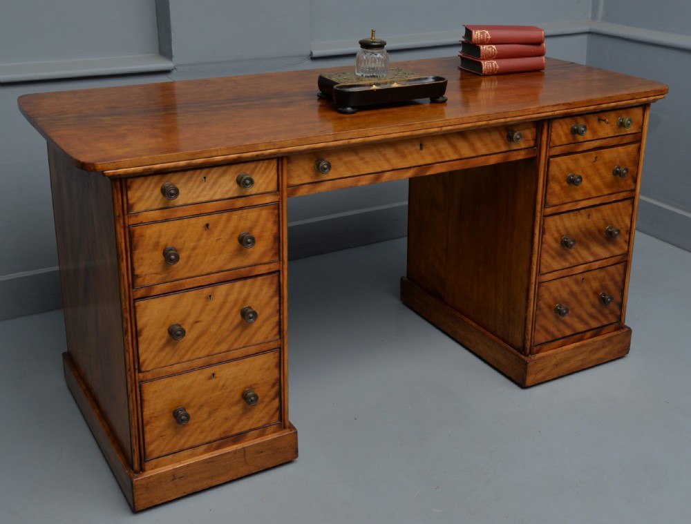 Victorian Satinwood Pedestal Desk