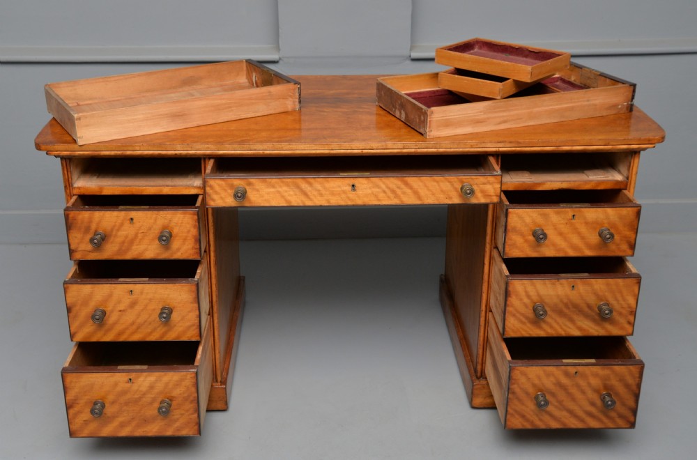 Victorian Satinwood Pedestal Desk View XI