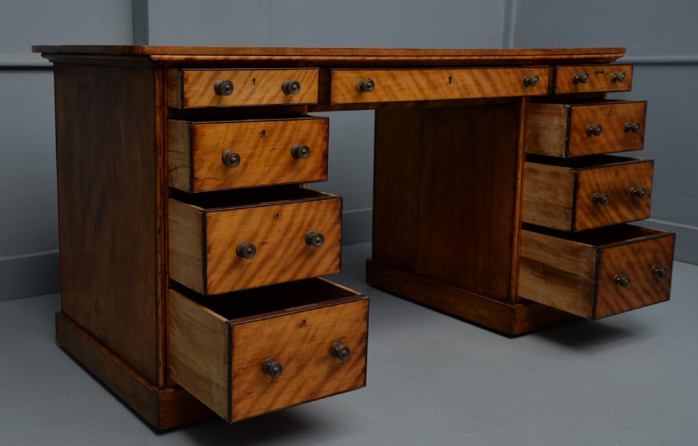 Victorian Satinwood Pedestal Desk View XII