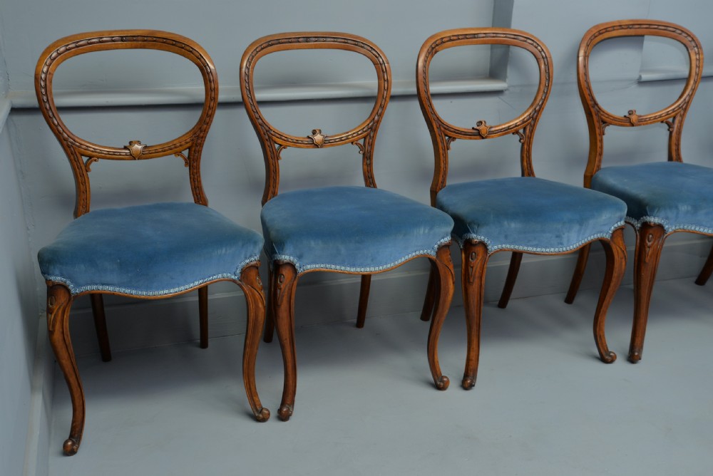 Victorian Set Of Six Walnut Balloon Back Dining Chairs View III