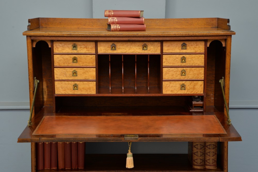 Victorian Oak Secretaire Bookcase-Superb Interior View II