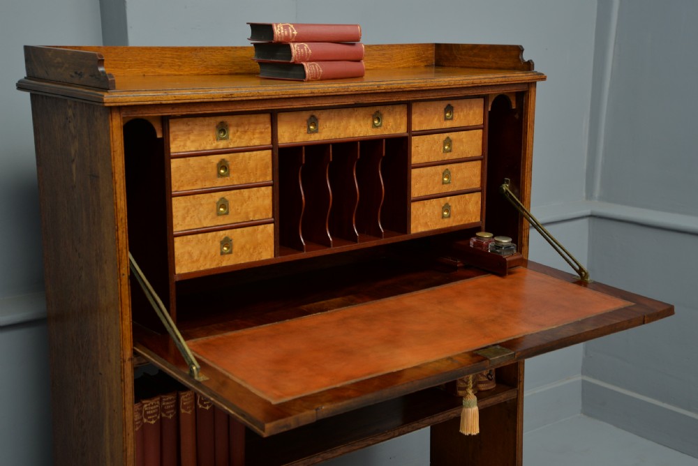 Victorian Oak Secretaire Bookcase-Superb Interior View IV