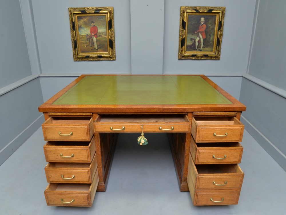 Edwardian Light Oak Large Partners Pedestal Desk View V
