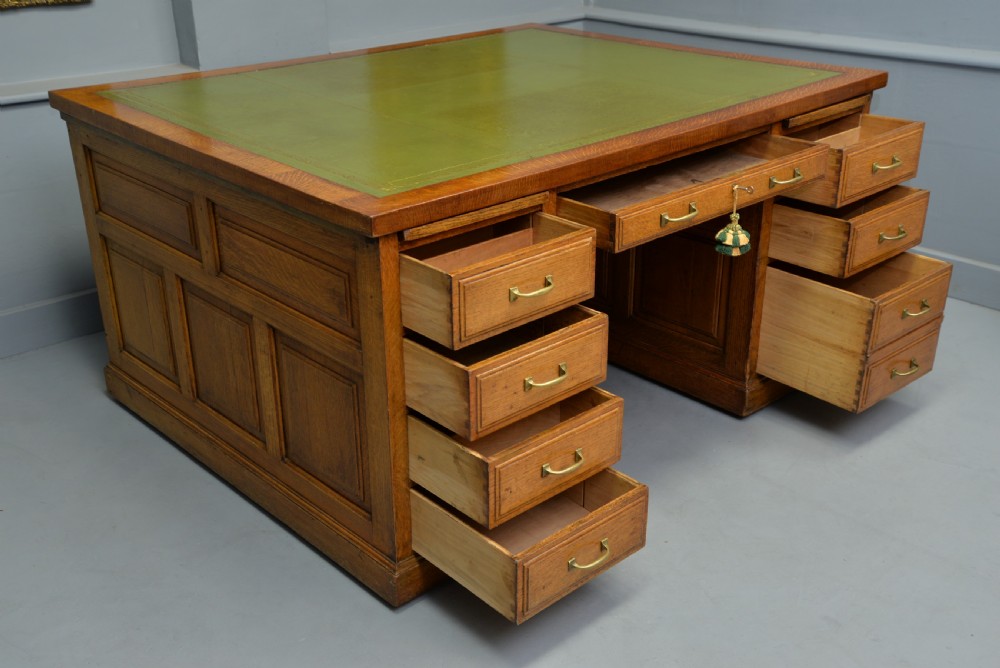 Edwardian Light Oak Large Partners Pedestal Desk View VI