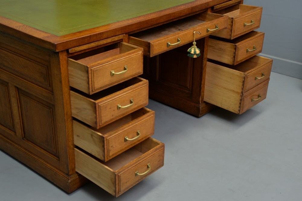 Edwardian Light Oak Large Partners Pedestal Desk View VII