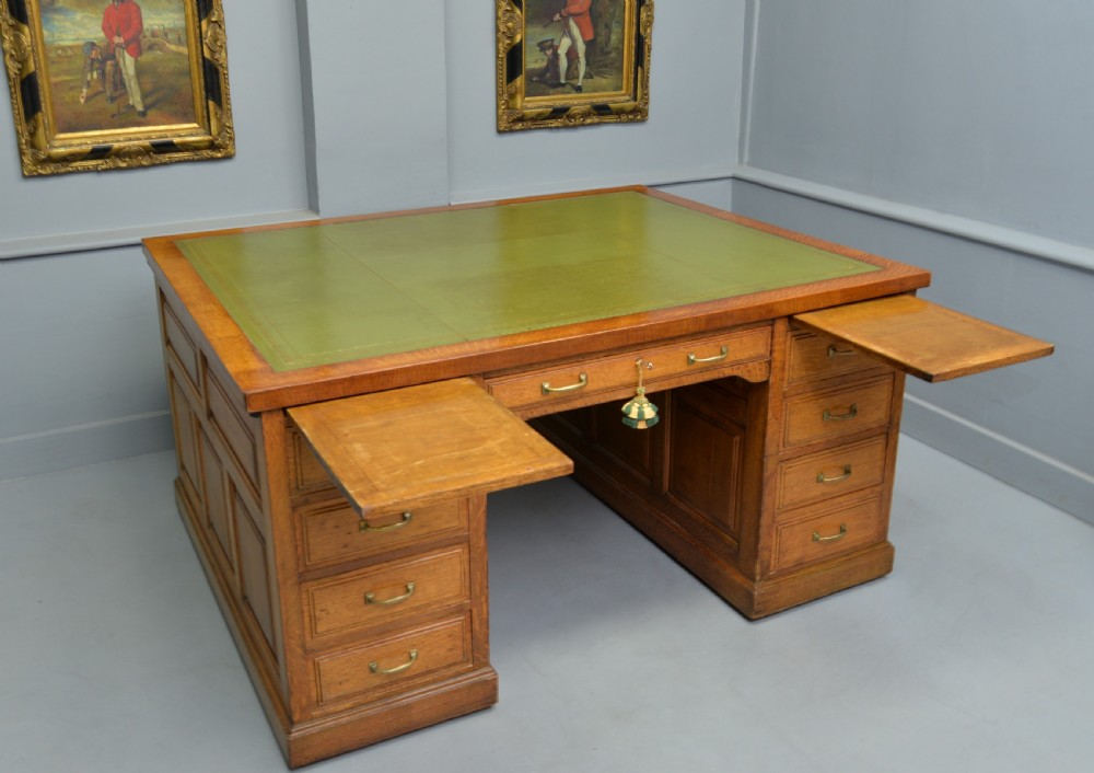 Edwardian Light Oak Large Partners Pedestal Desk View VIII