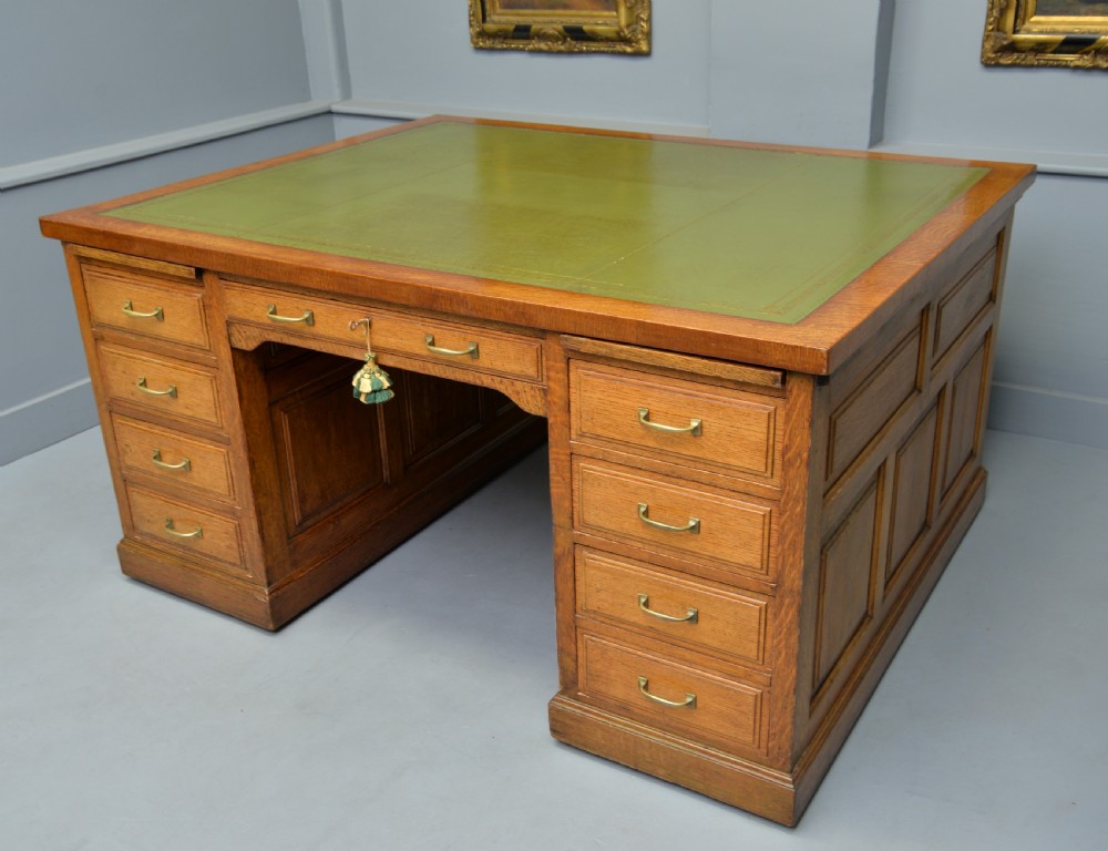 Edwardian Light Oak Large Partners Pedestal Desk View X