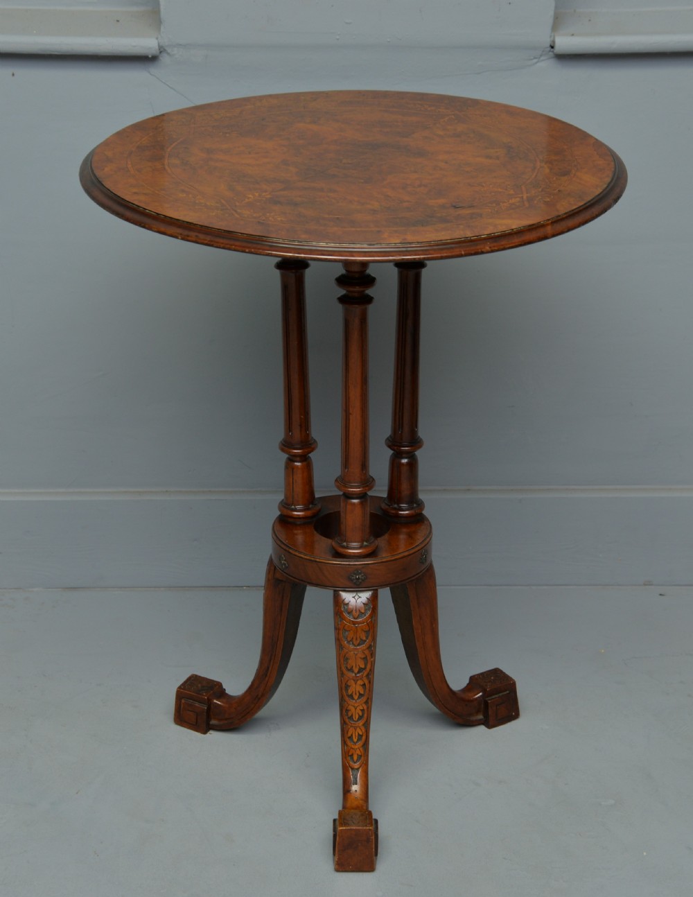 Victorian Burr-Walnut Occasional, Side, Wine, Lamp, Table View II