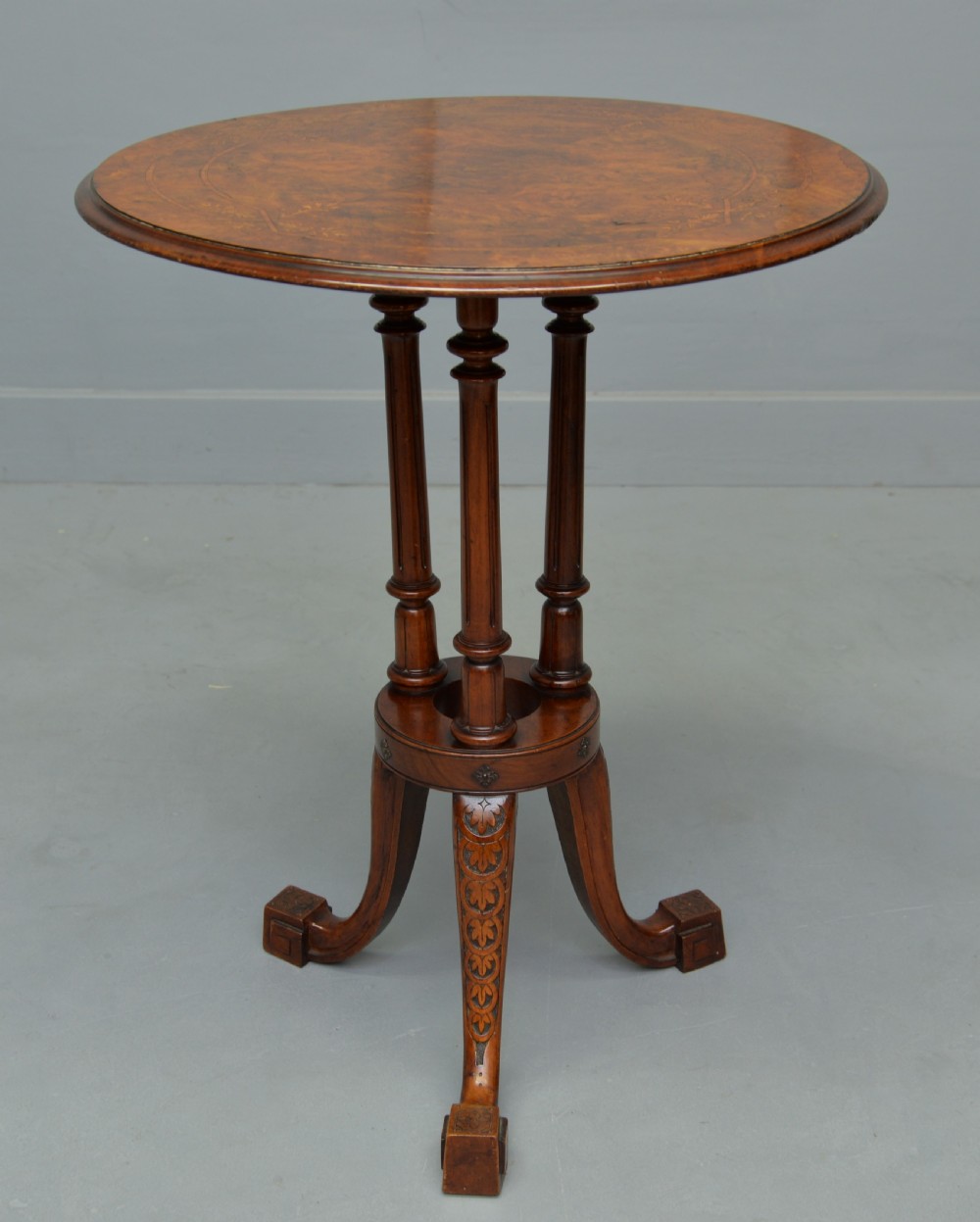 Victorian Burr-Walnut Occasional, Side, Wine, Lamp, Table View V