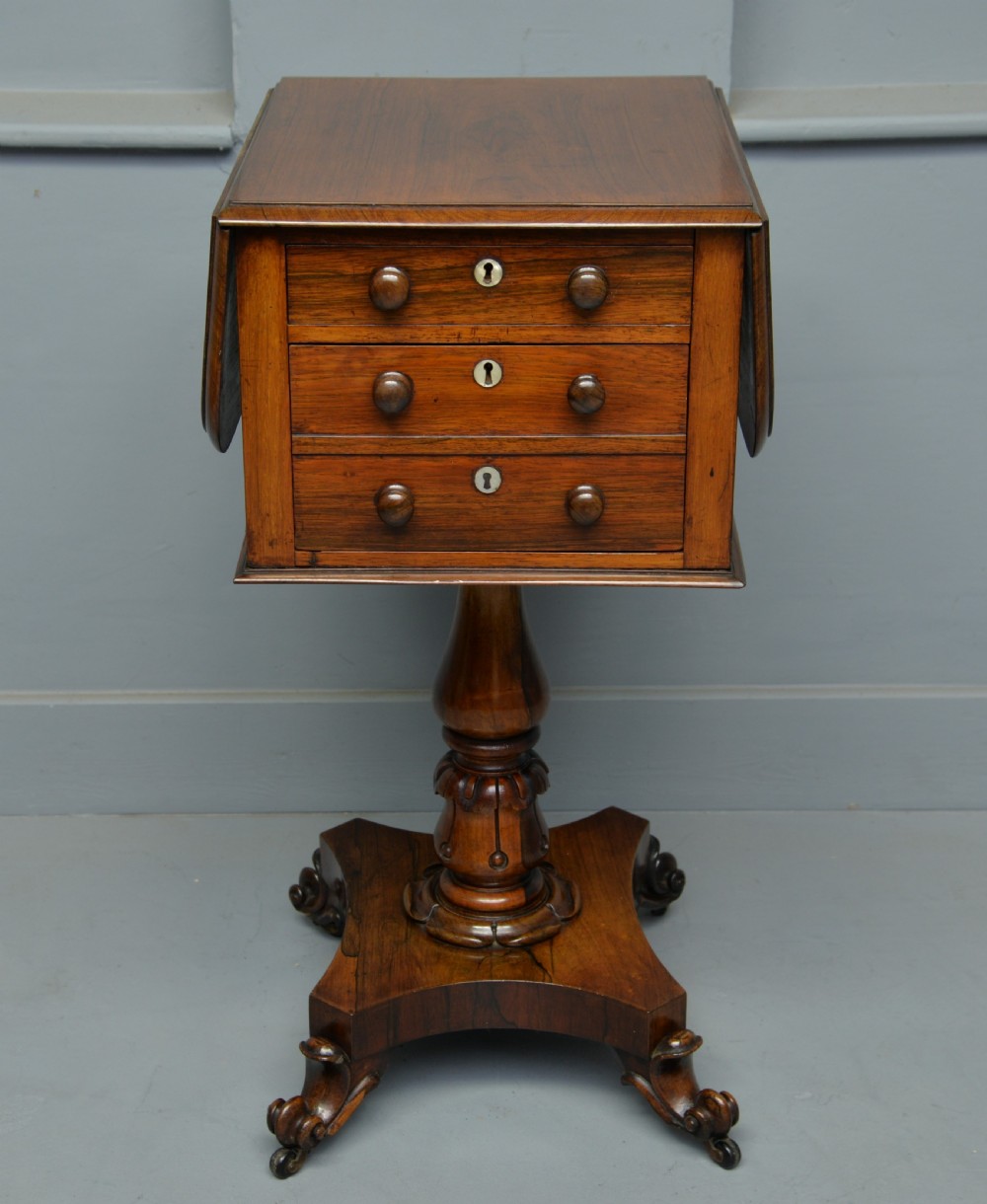 Pretty William IV Rosewood Work, Side, Lamp Table View XV
