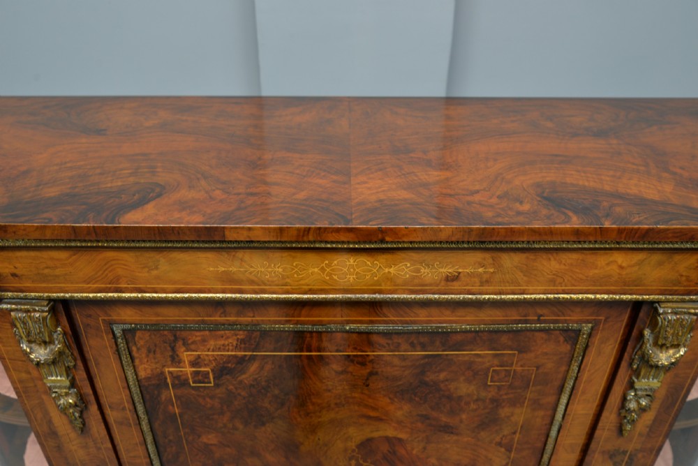 Victorian Burr-Walnut & Ormolu Credenza Cabinet View XXI