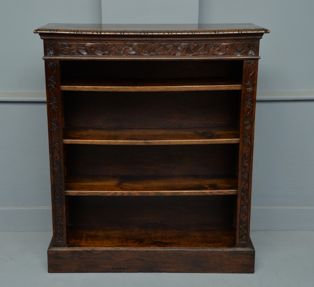 Victorian Carved Oak Open Bookcase  View II