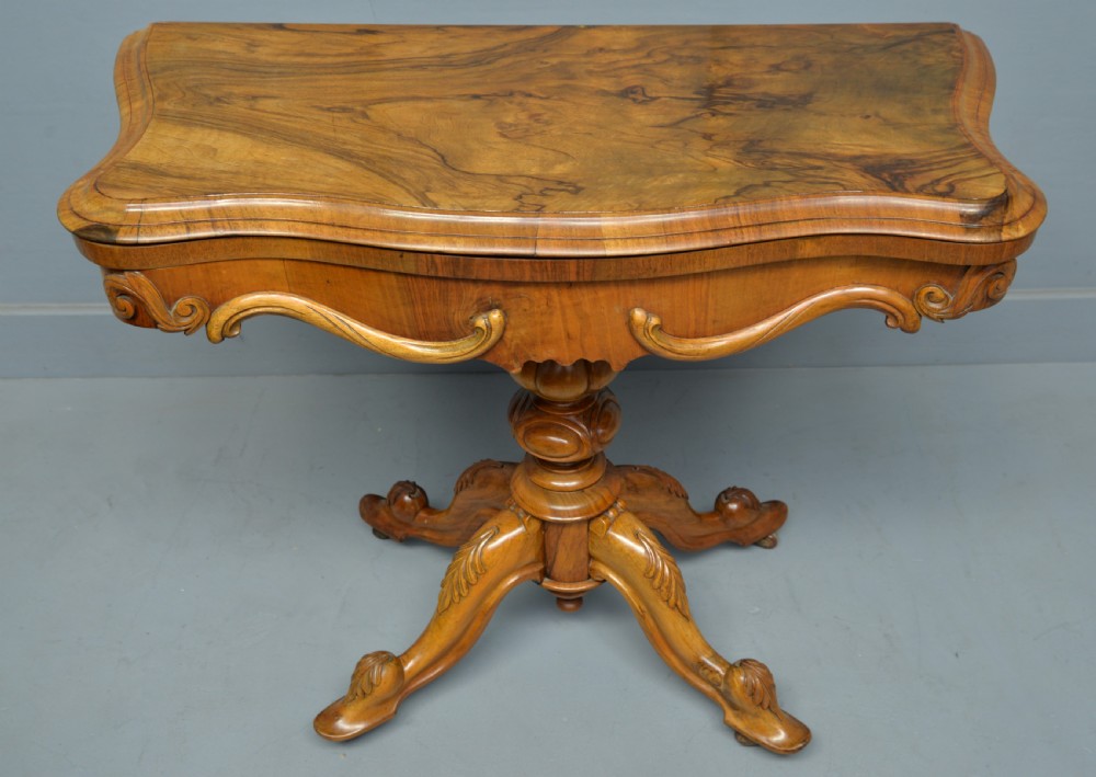 Stunning Victorian Highly Figured Walnut Card Table View II