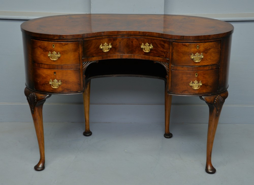 Queen Anne Style Walnut Kidney Shaped Dressing Table  View II