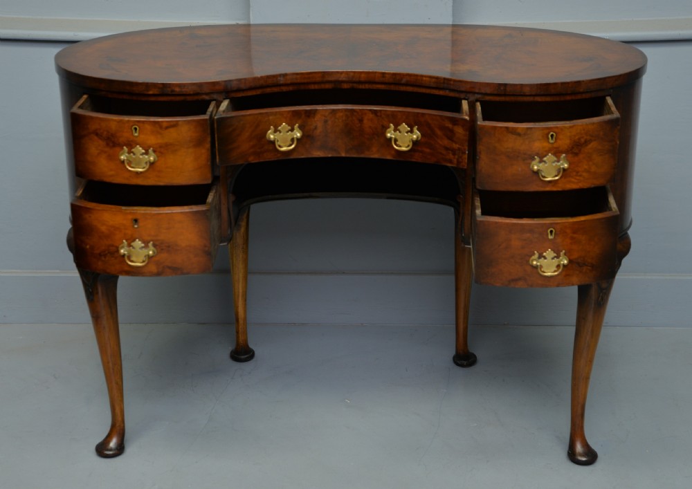 Queen Anne Style Walnut Kidney Shaped Dressing Table  View III