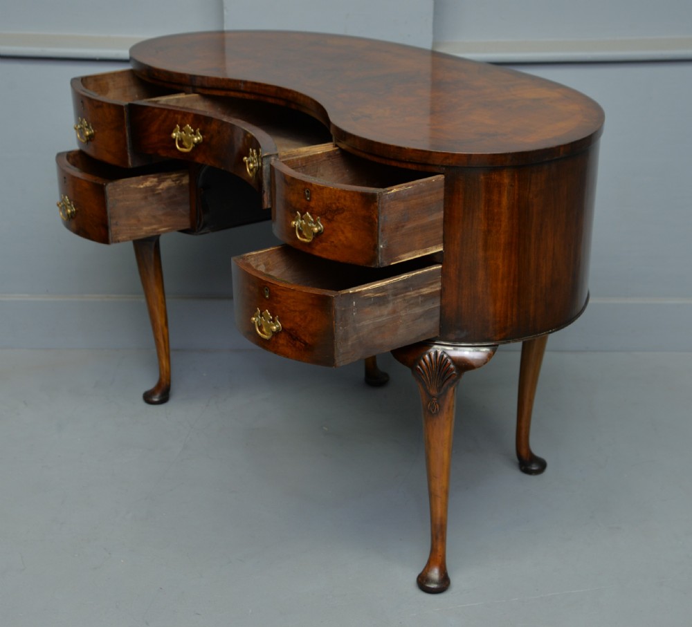 Queen Anne Style Walnut Kidney Shaped Dressing Table  View V