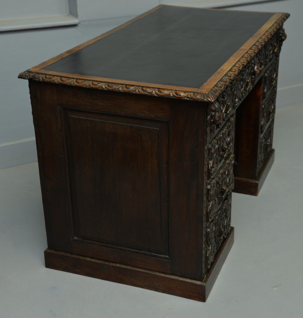 Elaborately Carved Victorian Oak Pedestal Desk View VI