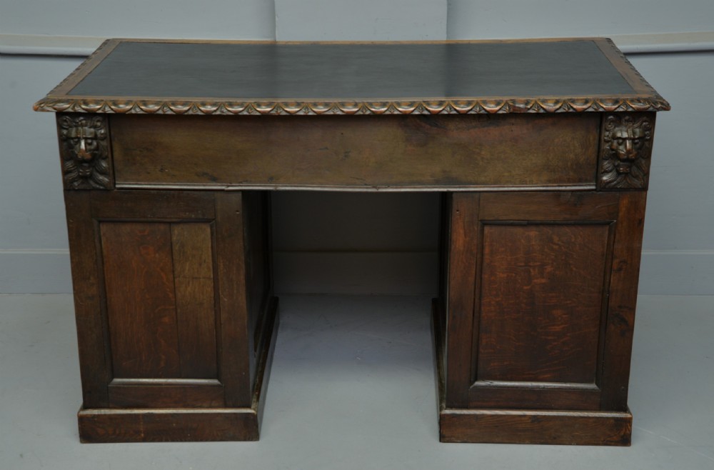 Elaborately Carved Victorian Oak Pedestal Desk View VIII