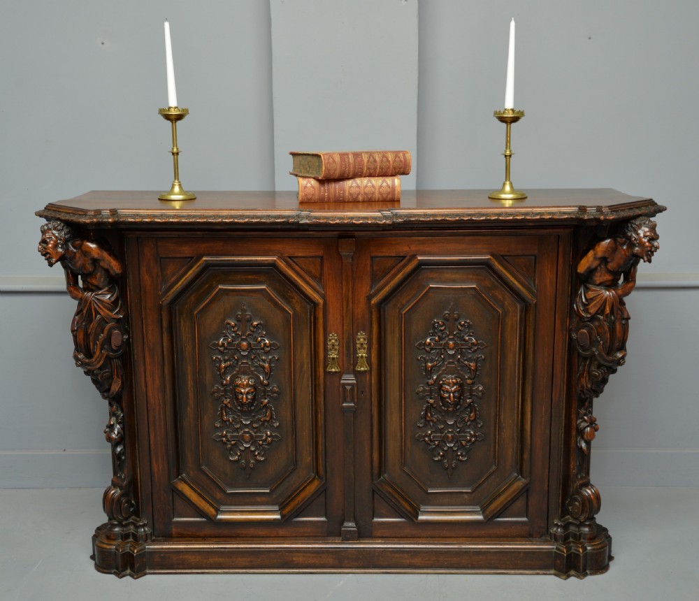Stunning Italian Figural Carved Walnut Sideboard 