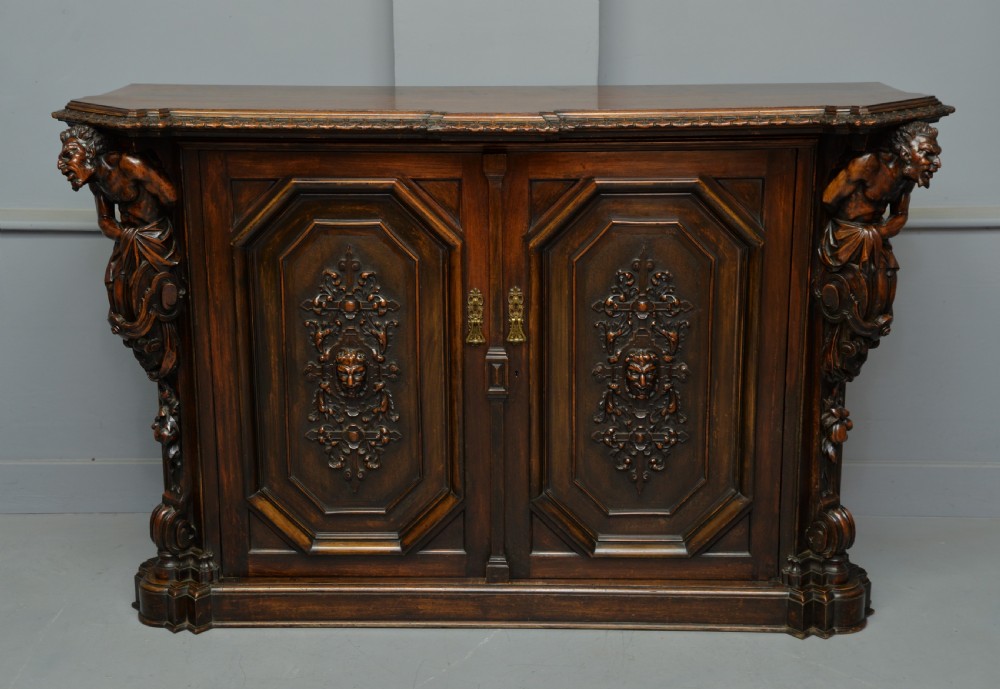 Stunning Italian Figural Carved Walnut Sideboard  View III