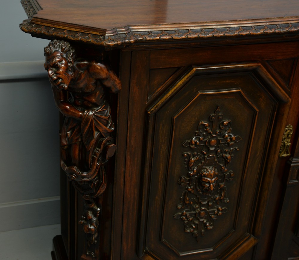 Stunning Italian Figural Carved Walnut Sideboard  View V