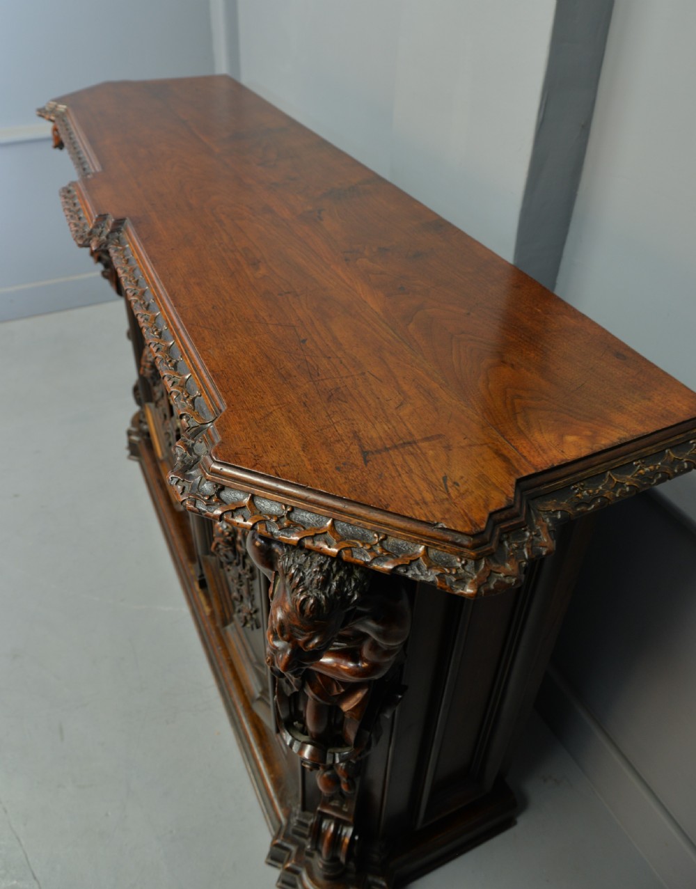 Stunning Italian Figural Carved Walnut Sideboard  View VIII