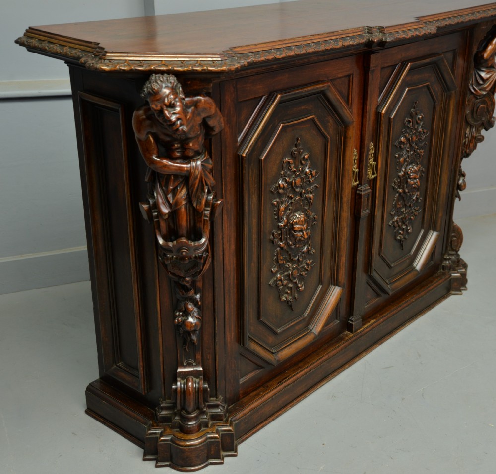 Stunning Italian Figural Carved Walnut Sideboard  View X