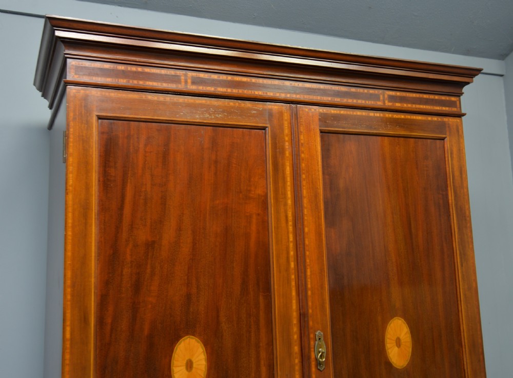 Elegant Edwardian Inlaid Mahogany Wardrobe View II