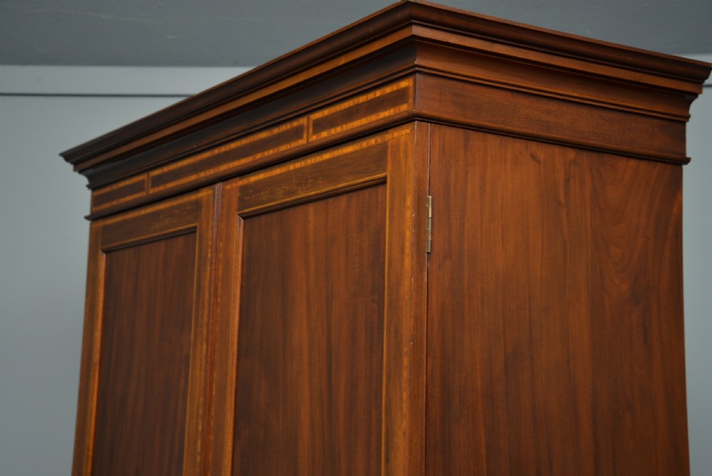 Elegant Edwardian Inlaid Mahogany Wardrobe View XI
