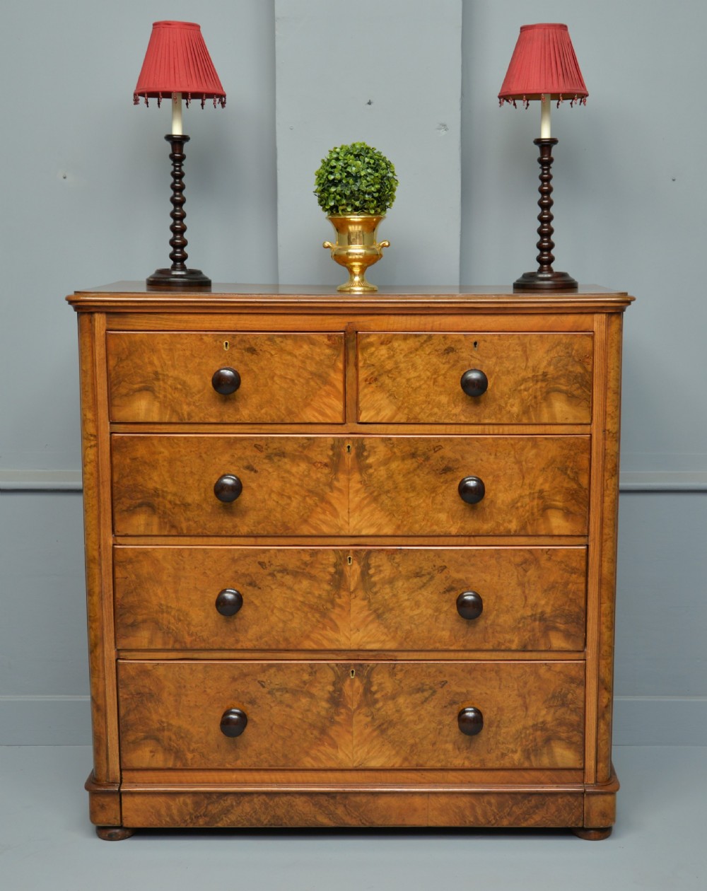Handsome Victorian Burr-Walnut Chest Of Drawers