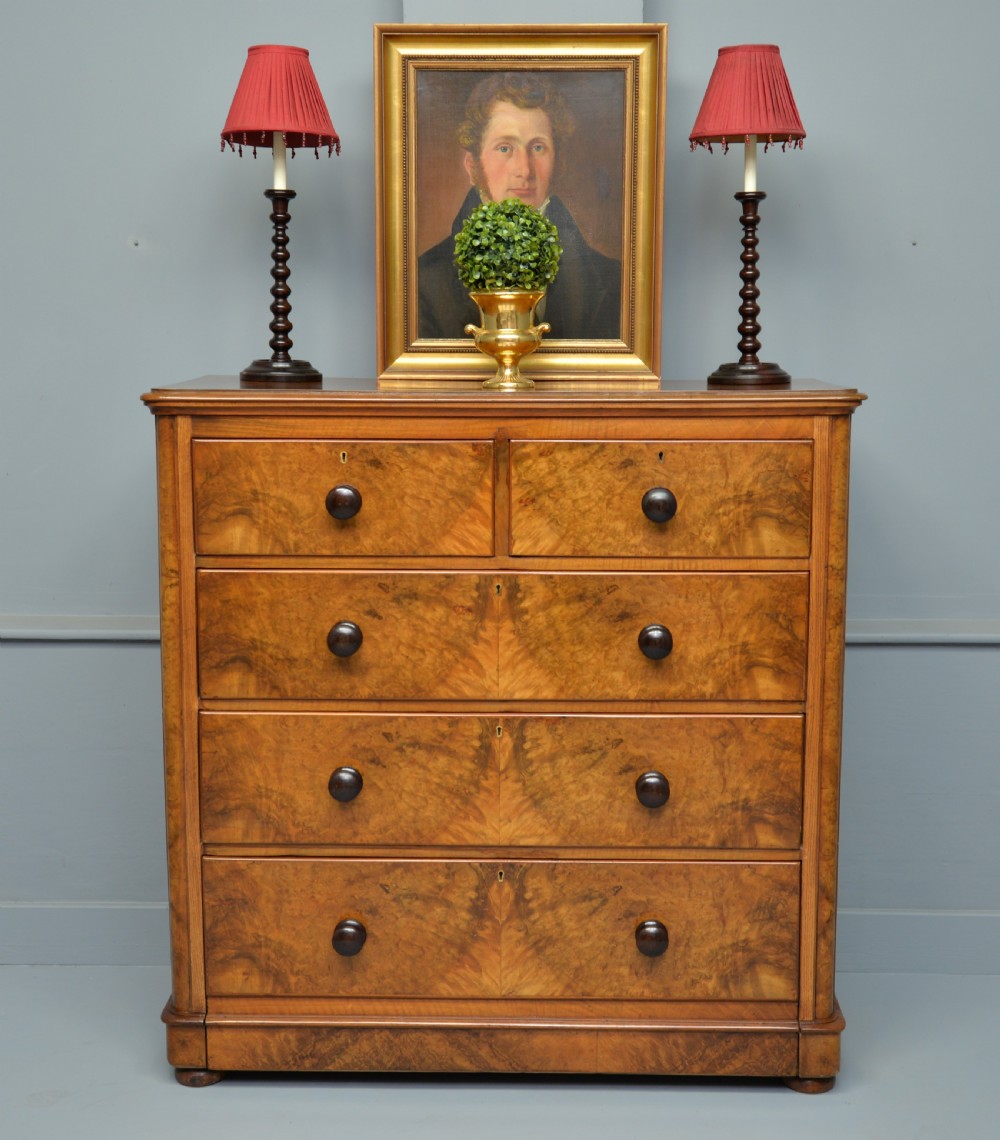 Handsome Victorian Burr-Walnut Chest Of Drawers View II