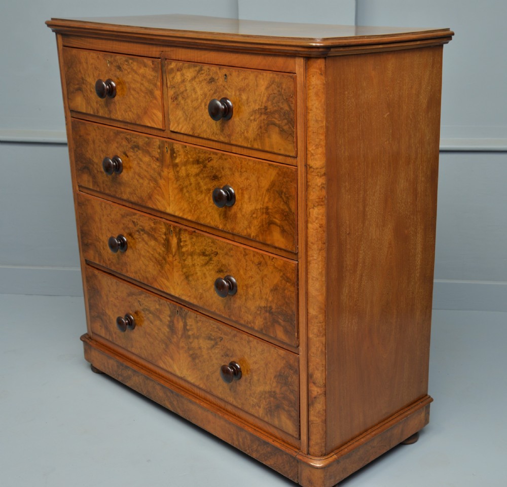 Handsome Victorian Burr-Walnut Chest Of Drawers View XII